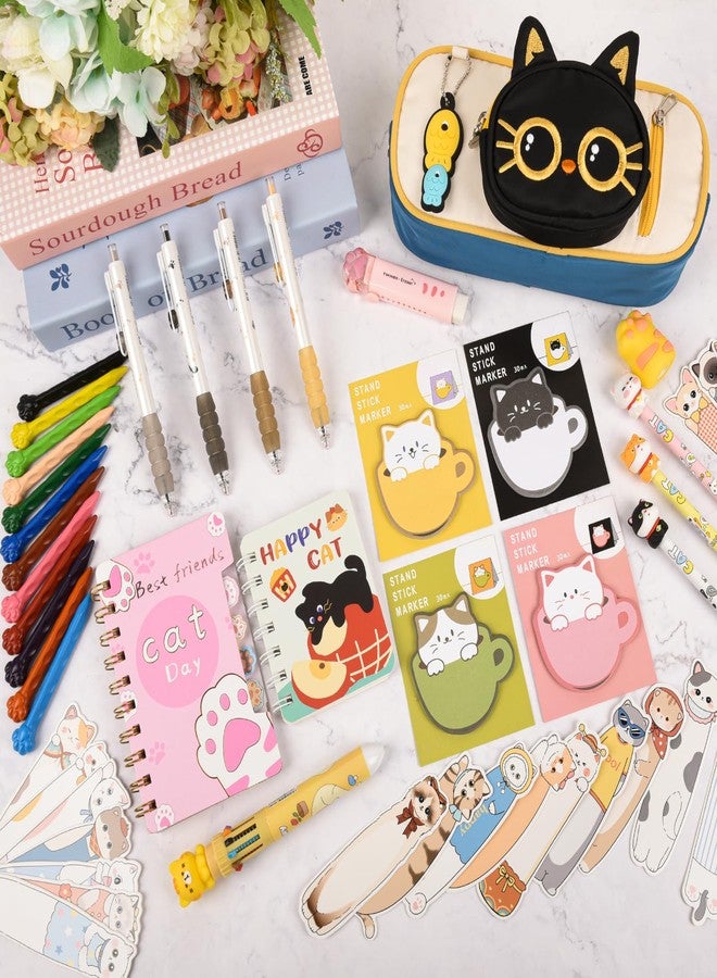 Ulema 58 Pcs Cute Cartoon Cat Stationery Set Cat Lover Gifts Christmas Gifts for Boys Girls with Cat Ballpoint Pen, Gel Pens,for Birthday Gifts,School Office Classroom Supplies. - Image 5